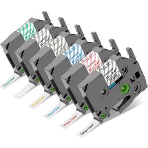 COLORTY Replacement for Brother P-Touch Label Maker Tape TZe 12mm 0.47 Clear Ribbon Laminated TZ Color on Transparent Refills for Ptouch PT-D210 D220 H110 1000 1280 D400 Cube, 1/2" x 26.2', 6 Pack