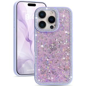 EYZUTAK for iPhone 11 Case, Luxury Bling Shiny Glitter Sequin Phone Case with Sparkly Crystal Diamonds Rhinestone Border Aesthetic Cute Slim Soft Durable TPU Protective Cover for Women Girls-Purple
