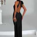 Memoriesea Women's Sexy High Split Sleeveless Backless Party Wedding Maxi Dress (Black, S)