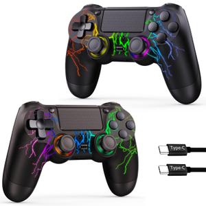 GamingBoy 2 Pack Wireless Controller for PS4, LED Controller for Ps4/Slim/Pro/PC with Adjustable RGB Light-up,Hall Effect Joystick,Dual Vibration,6-Axis Gyro,1000mAh Battery,USB C Port- Black