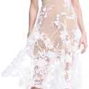 Dress The Population Womens Audrey Spaghetti Strap Midi A-line 3D Floral Dress, S