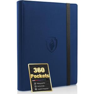 Premium 9 Pocket Card Binder for 360 Cards, Fabmaker PU Cover Trading Card Binder, Sturdy Card Collection Album, Sleek Card Holder Folders for Game Cards & Sports Cards, Navy Blue