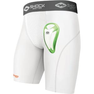 Shock Doctor Compression Shorts with Protective Bio-Flex Cup, Moisture Wicking Vented Protection, Youth Size (X-Large, White)