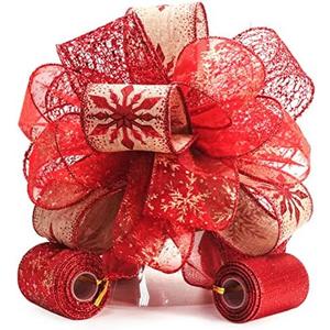 CT CRAFT LLC Red Snowflake Christmas Tree Topper Bow 11" with 4 Ribbon Streamers x 3 Yards Long Each for Holidy Elegant Fancy Home Décor Indoor
