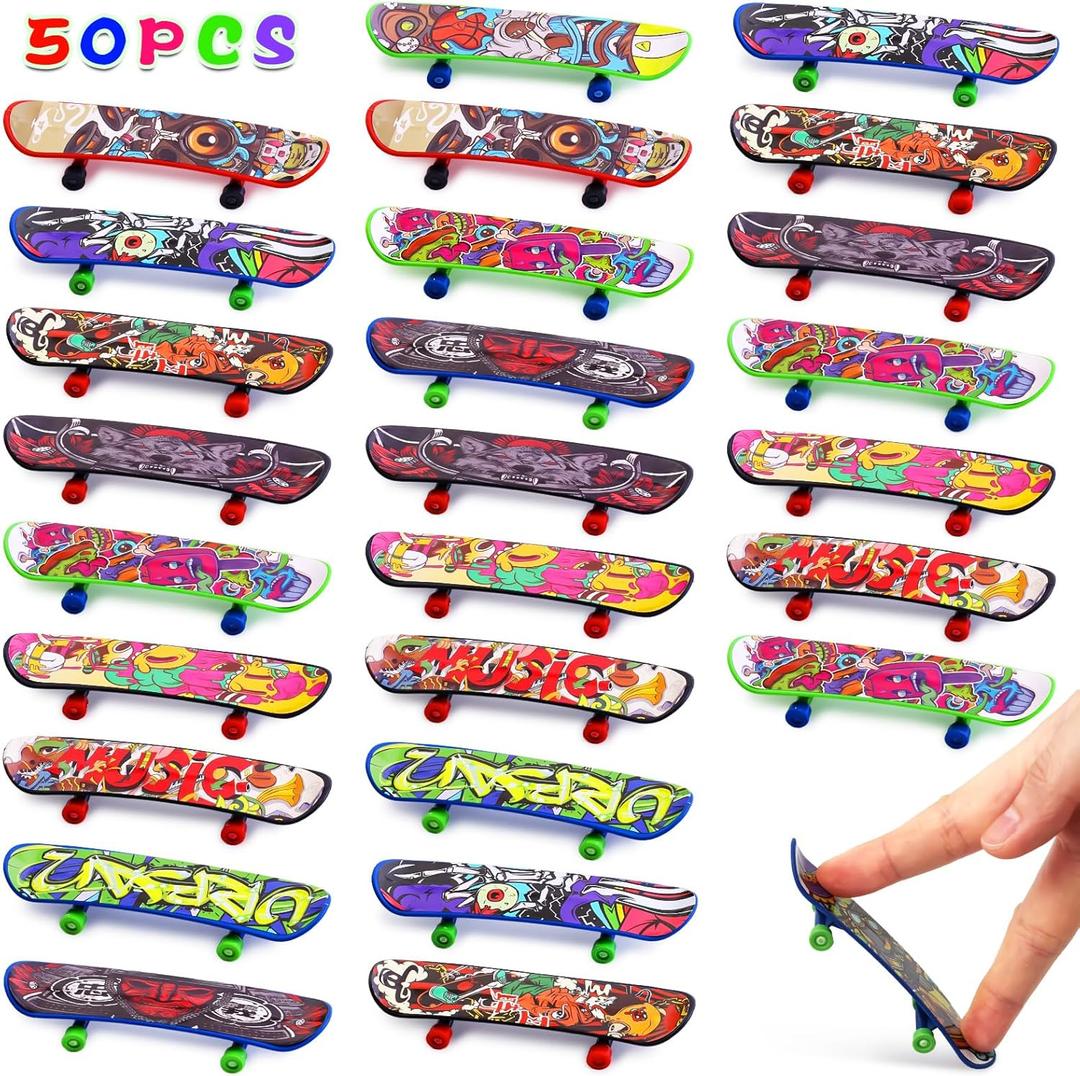 POPLAY 50 PCS Mini Finger Skateboards Party Favors, Christmas Stocking Stuffers & Beginner Practice Set for Kids & Adults, Finger Boards Toy, Advent Calendar Fillers, Classroom Prizes Exchange Gifts