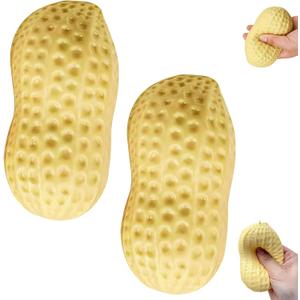 Peanut Squishies,Peanuts Squishies Slow Rising Stress Relief Fidget,Peanuts Stress Balls Fidget for Adults,Peanut Shape Stress Relief Ball Soft Squeeze Fidgets,Ideal for Anxiety Relief(Yellow,2pcs)