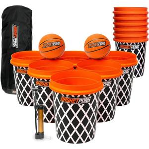 BasketPong Giant Yard Pong and Basketball Game with 12 Buckets, 2 Balls, Carrying Bag, and Air Pump Outdoor Game for Lawn, Backyard, Beach, and Parties