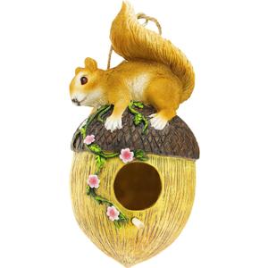 Hanging Decorative Resin Bird House | Hand Crafted Outdoor Home & Garden Dcor for Wild Birds, Hummingbird, Cardinal, Finch, Bluebird | Squirrel
