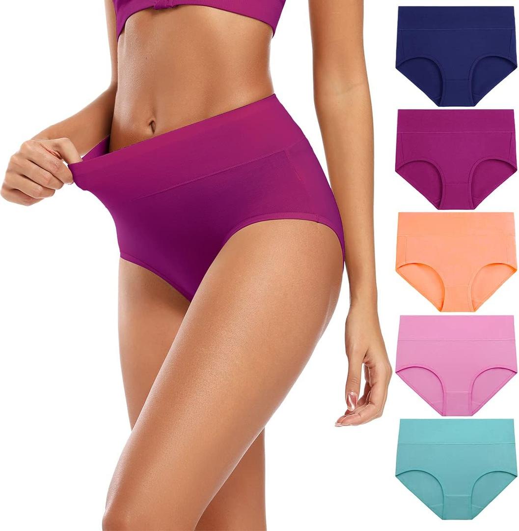 Molasus Women's Cotton Underwear High Waisted Full Coverage Ladies Panties  (X-Large, Multicolor-5pack-a4)