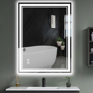 24 x 32'' LED Mirror for Bathroom Anti-Fog Bathroom Mirror Dimmable 3 Colors Memory Function Bathroom Mirror with Lights Vanity Mirror Switch/Plug in Wall Mounted Home Decor Horizontal/Vertical