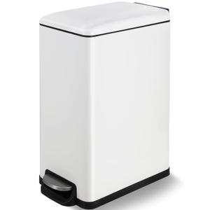 Arlopu 13.2 Gal Slim Kitchen Trash Can with Lid, 50L Stainless Steel Garbage Can, Large Kitchen Rubbish Can, Step Trash Bin w/Foot Pedal and Inner Bucket, Bathroom Trash Can Airtight,White