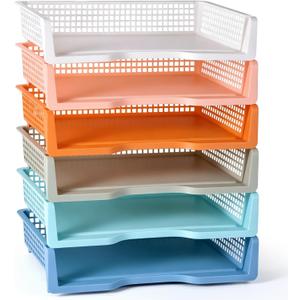 ZZYFGH 6 Pack in Trays for Teachers, Plastic Classroom Paper Organizers, Colorful Storage Baskets for Office, Stackable Office Desktop Document Paper Storage(13.4 * 9.5 * 2.7in) (6 PCS)