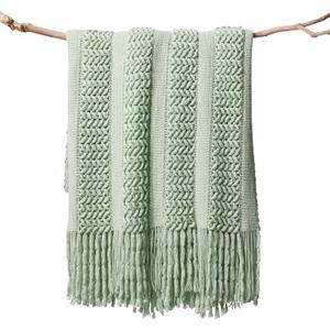 lifein Fall Sage Green Throw Blanket for Couch-Soft Knitted Farmhouse Boho Bed Throw,Cozy Small Lightweight Blanket&Throws with Tassel for Autumn,Woman,Chair,Sofa,Room,Home Decor(Sage Green,50 * 60") (50*60in, B-sage Green)
