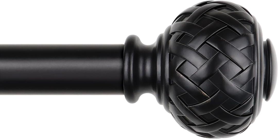 TONIAL Curtain Rod 32 to 120 Inches, Black 7/8 Adjustable Curtain Rods for Windows 20 to 116 Inches, Splicing Drapery Rods Heavy Duty with Netted Texture Finials