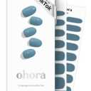 ohora Semi Cured Gel Nail Strips (N Washing Jean) - Blue, Solid, Works with Any UV/LED Lamps, Salon-Quality, Long Lasting, Easy to Apply & Remove - Includes 2 Prep Pads, Nail File & Wooden Stick