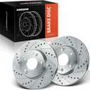 A-Premium 11.02 inch (280mm) Front Drilled and Slotted Disc Brake Rotors Compatible with Select Kia and Hyundai Models - Soul, Forte(Koup), Forte5, Elantra, Elantra Coupe GT, Kona, Veloster, Venue
