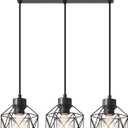 3-Light Hanging Pendant Light Fixtures, Farmhouse Kitchen Island Light Fixture, Industrial Hanging Pendant Lighting for Dining Room Bedroom Hallway, Black Metal Cage Pendant Lamp, E26 Base