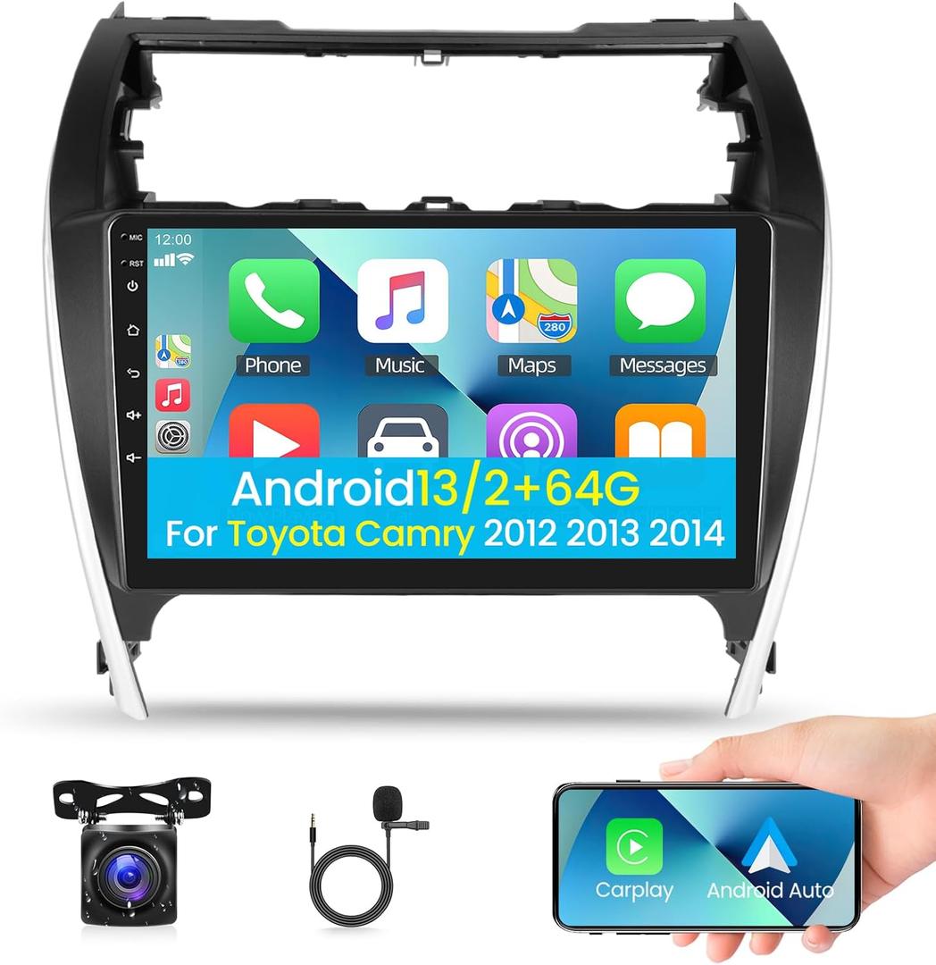 [2+64G] NHOPEEW Car Radio for Toyota Camry 2012 2013 2014 with Wireless Carplay and Android Auto - 10.1 Inch Touchscreen Android Car Stereo - WiFi/GPS/Mulitple UI/SWC + AHD Backup Camera