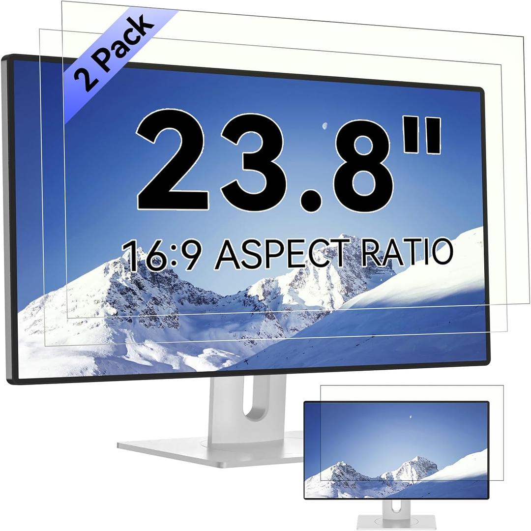 [2-Pack] 23.8 Inch Computer Blue Light Blocking Screen Protector for 16:9 Widescreen Monitor, Anti Glare Anti-UV Eye Protection Desktop PC LED Monitor Filter, Removable Anti-Scratch Screen Film 23.8in