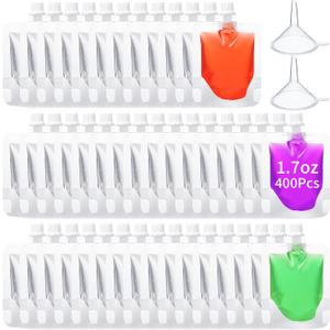400 Pcs Plastic Pouches Bulk Clear Juice Bags Squeeze Pouches Plastic Leak Proof Bags with Funnel for Party Favors (1.7 oz)