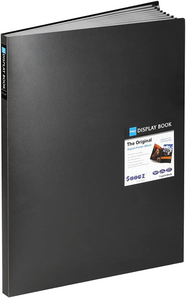 Sooez Heavy Duty Binder with Plastic Sleeves 18"x24", Portfolio Folder with 30 Clear Sheet Protectors, Display 60 Pages, Presentation Book for Artwork, Sheet Music, Document (Black)