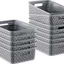 11 Pack Plastic Storage Baskets, Small Baskets for Organizing, Plastic Storage Bins Wicker Pantry Organizer Bins Household Toys for Laundry Room, Bedrooms, Kitchens, Cabinets, Countertops