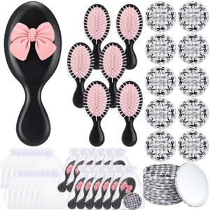 Wonderjune 72 Pcs Wedding Supplies Coquette Party Favor Bow Hair Brush Compact Mirror Organza Bag Inspirational Black Aesthetic Preppy Gift Women Birthday Bridal Baby Shower Wedding Party Decoration