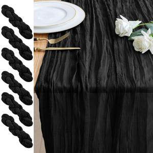 6PCS Table Runner Cheesecloth 10FT Black Boho Gauze Cheese Cloth Rustic Sheer Table Runners for Wedding Birthday Bridal Baby Shower Party Decoration
