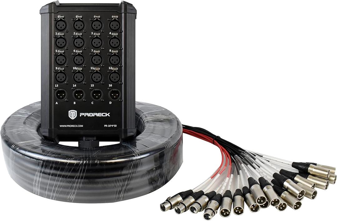 PRORECK 16-Channel Low Profile XLR Send Circuit Board Snake Cables, XLR Splitter Cable for Live, Recording, Stage, Studio, 50 Feet Long