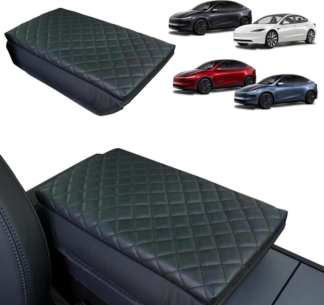 Center Console Armrest Cover for 2025 2026 Tesla Model Y Juniper & 2024-2026 Tesla Model 3 Highland for 2025 2026 Model Y/Model 3 Accessories Leather Panel Stain-Resistant Reduce-Fatigue