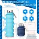 Baderke 2 Pcs Collapsible Water Bottles 17oz Silicone Travel Foldable Portable Water Bottle with Buckle Silicone Lightweight Reusable Leakproof for Camping Hiking Cycling Sport(Navy Blue,Blue)