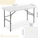 Set of 2 Folding Table 4FT Camping Table Portable Heavy Duty Plastic Rectangular Outdoor Dining Table Steel Legs Fold-in-Half with Carrying Handle for Indoor,Picnic,Party,Wedding,Events(White)