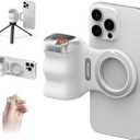 TELESIN Fun Shot Magnetic Phone Camera DSLR Style Shutter Grip for iPhone & Android with Detachable Wireless Shutter Button - 1/4" Screw - Comfort Ergonomic Camera Grip Handle Holder (Premium Silver Grey + White)