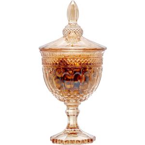 30 oz Glass Apothecary Candy Jar with Lid - Clear Elegant Retro Tall Decorative Buffet Jar for Wedding, Organizer Storage Canister, Candy Buffet, Small Home Decor (Amber)