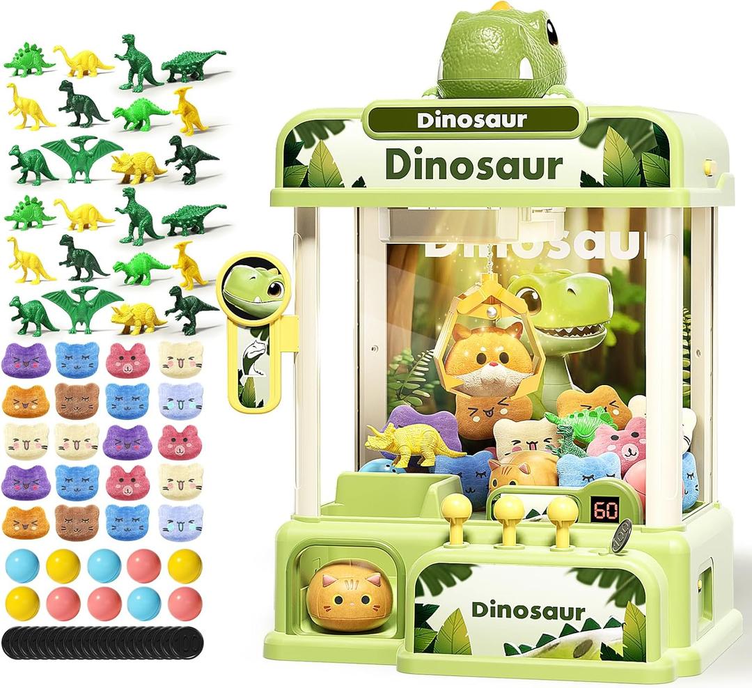 78PCS Large Dinosaur Claw Machine for Kids, No Assembly Required - Electronic Arcade Game with Music & Lights, Vending Machine Toy Prize Dispenser - Birthday Gift for Boys & Girls Age 3+