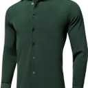 Hi-Tie Men's 4 Way Stretch Dress Shirts Long Sleeve Button Down Wrinkle Free Casual Formal Dress Shirt for Men (Green, XL)