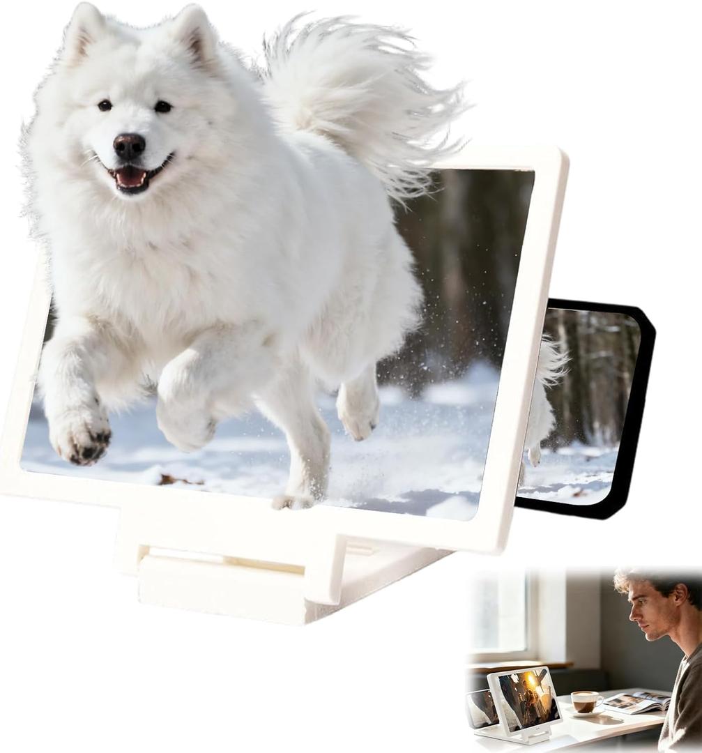 3D HD Big Screen Phone Magnifier, New Cell Phone Screen Magnifier, Foldable Design Screen Version for Movies and Videos, Lightweight Phones Magnifying Screen, Compatible with All Phones (White)