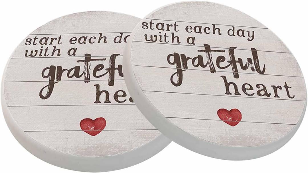 oFloral Inspirational Quotes Coasters for Drinks Start Each Day with Grateful Heart Cups Place Mats for Home Decor Set of 2, 4 Inch