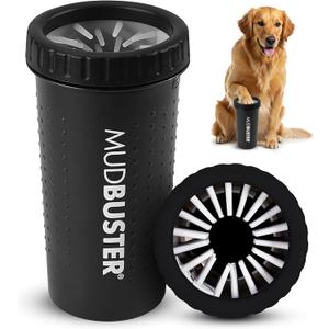 Dexas MudBuster Large Dog Paw Cleaner in Matte Black - Fits 2.5"-3.5" Wide Paws, Portable Paw Washer for Muddy Paws, Dog Paw Cleaning Cup with Gentle Silicone Bristles, Quick Clean Pet Paw Washer