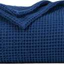 Organic Cotton Twin Size Blanket - 100% GOTS Certified Cotton Waffle Weave Twin XL Blanket - Navy, Soft, Breathable, Lightweight for Adults, Teens & Toddlers - 68"x92" (Blue - Twin/Twin XL)