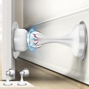 Door Stoppers, Magnetic Door Stop, Stainless Steel, 2 Pack Magnetic Door Catch, 3M Double-Sided Adhesive Tape, No Drilling, Screws for Stronger Mount, Hold Your Door Open, for Wide Doors (White)