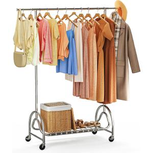 TigerParty Heavy Duty Clothing Rack for Hanging Clothes, Metal Clothes Rack Load 600 LBS, Rolling Coat Racks for Hanging Clothes with Lockable Wheels, Wardrobe Closet Garment Racks for Bedroom