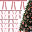 30 Pcs Christmas Velvet Wreath Bow, 5 x 7 Inch Vintage Velvet Ribbon Bows Rustic Crafts Gift Bows for Indoor Outdoor Wreaths Garland Holiday Xmas Tree Wrapping Crafts (Pink, Width of 1")