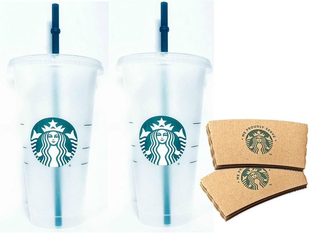 Starbucks Reusable 24 fl oz Frosted Ice Cold Drink Cup Bundle Set of 2 with Sleeves