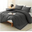 CozyLux Queen Comforter Set Dark Grey, 3 Pieces Solid Dark Gray Breathable Quilted Style Bedding Sets, Luxury Soft Microfiber Down Alternative Comforter for All Season (1 Comforter & 2 Pillowcases)