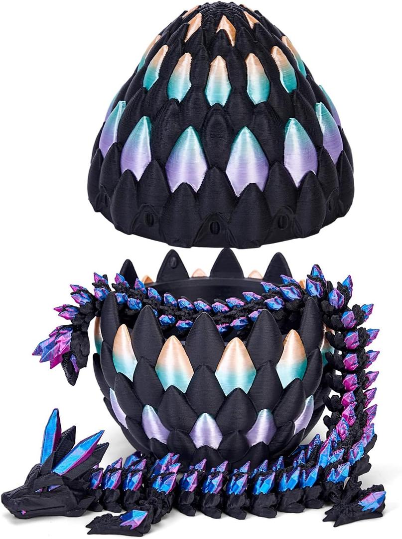 TBOLINE 3D Printed Dragon Eggs Easter Basket Stuffers,Easter Dragons Egg Hunt Supplies,Prefilled Easter Eggs with Toys for Kids Easter Gift Ideas (Colorful)