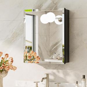 TokeShimi 14 x 18 Recessed Medicine Cabinet for Bathroom, Assembly Required, Black Medicine Cabinet with Mirror, Tempered Beveled Mirror, Stepless Adjustable Shelves, DTC Hinge