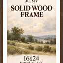 JCJMY 16x24 Solid Wood Picture Frame with 14x20 Mat, Walnut Finish 16 by 24 Photo Frame with Shatter Resistant Plexiglass, Display 14 x 20 with Mat or 16 x 24 without Mat, Wooden Frame for Wall or Tabletop Display, Walnut, 1 Pack