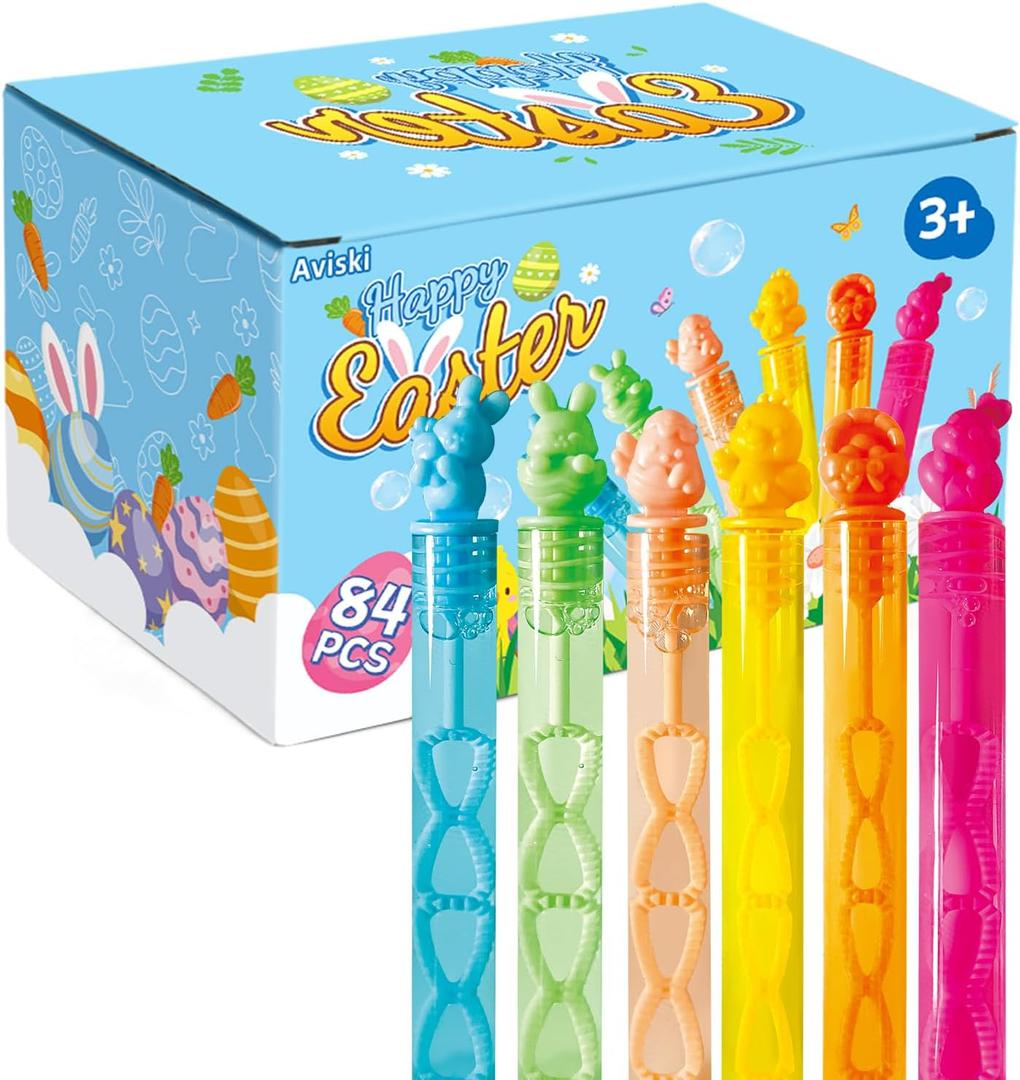 84Pcs Easter Day Bubble Wands, Mini Bubble Wands for Party Favors, Easter Colorful Gift Toys for Girls Boys Kids Toddler Adults, Party Bag Stuffers Goodie Bag Filler, Classroom Prizes