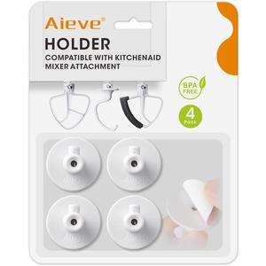 AIEVE 4 Pack Stand Mixer Attachment Holders Compatible with Kitchenaid Mixer Accessories,Flex Edge Beater, Flat Beater, Dough Hooks and Wire Whip Organizer